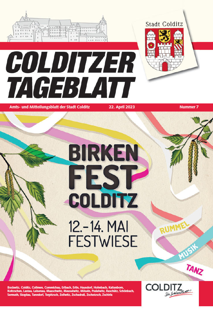 Das Amtsblatt der Stadt Colditz. Nr. 7 im Jahr 2023